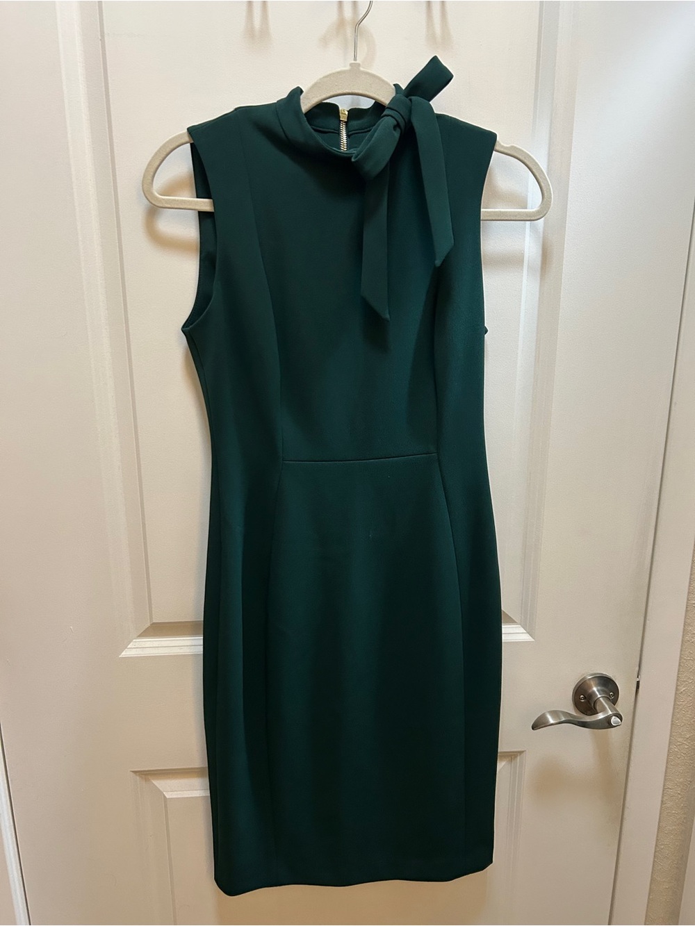 Calvin Klein Dark Green Tie-Neck Midi Sheath Dress